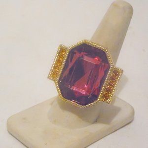 Colleen Lopez Pink Crystal Bold Statement Ring Size 8